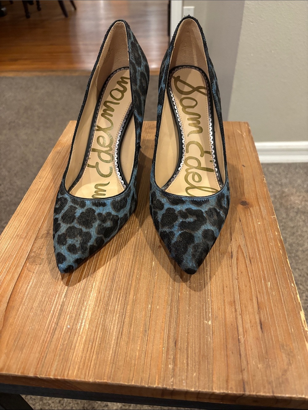Sam Edelman Pointed-Toe Leopard Print Pumps in Blue and Black